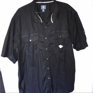 Men's Black Short-Sleeve Button-Down Workshirt with Chest Pockets